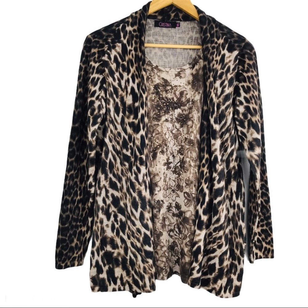 Cristina Women's Leopard Animal Print Sweater Cardigan Women Size M/L